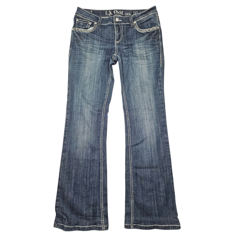 L.A. Idol VTG Low Rise Bootcut Jeans McBling Rhinestone Embellished Blue Sz 11